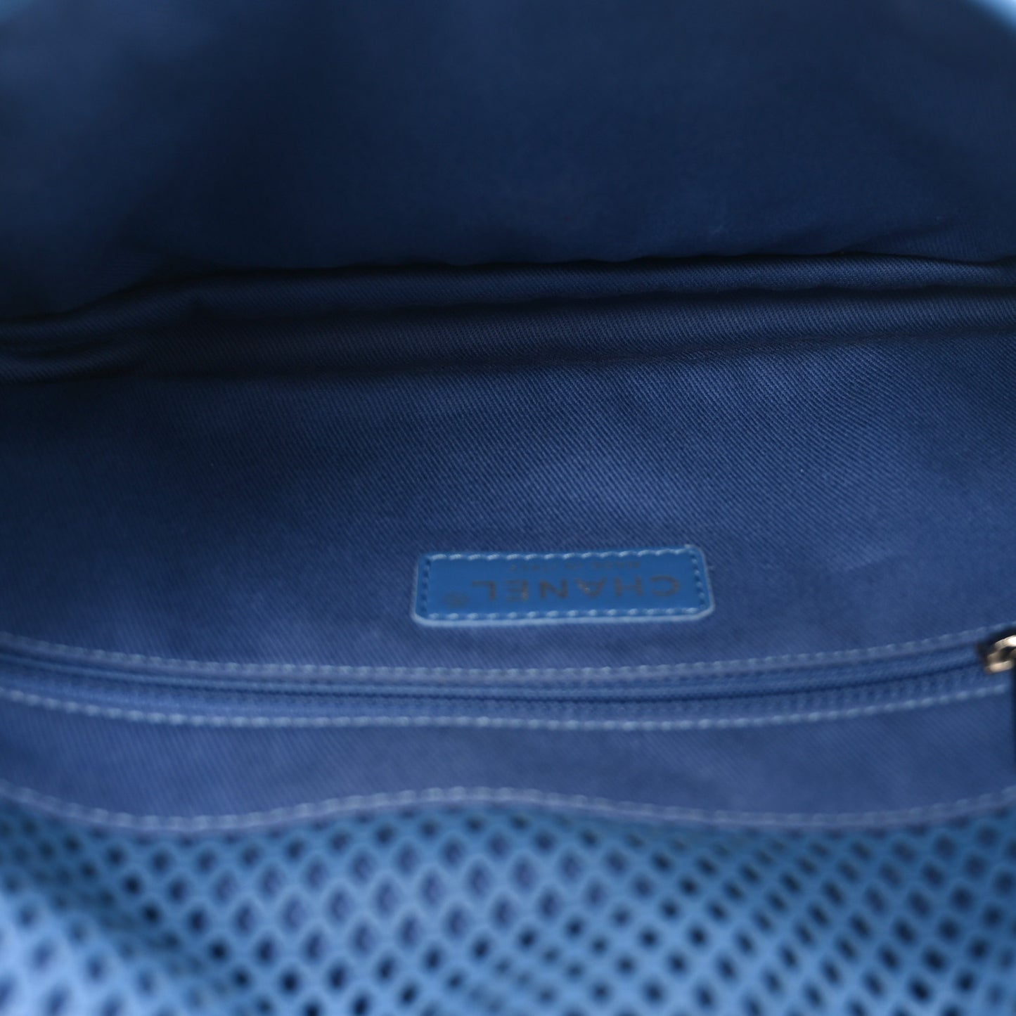 Perforated Calfskin Large Up In The Air Flap Blue