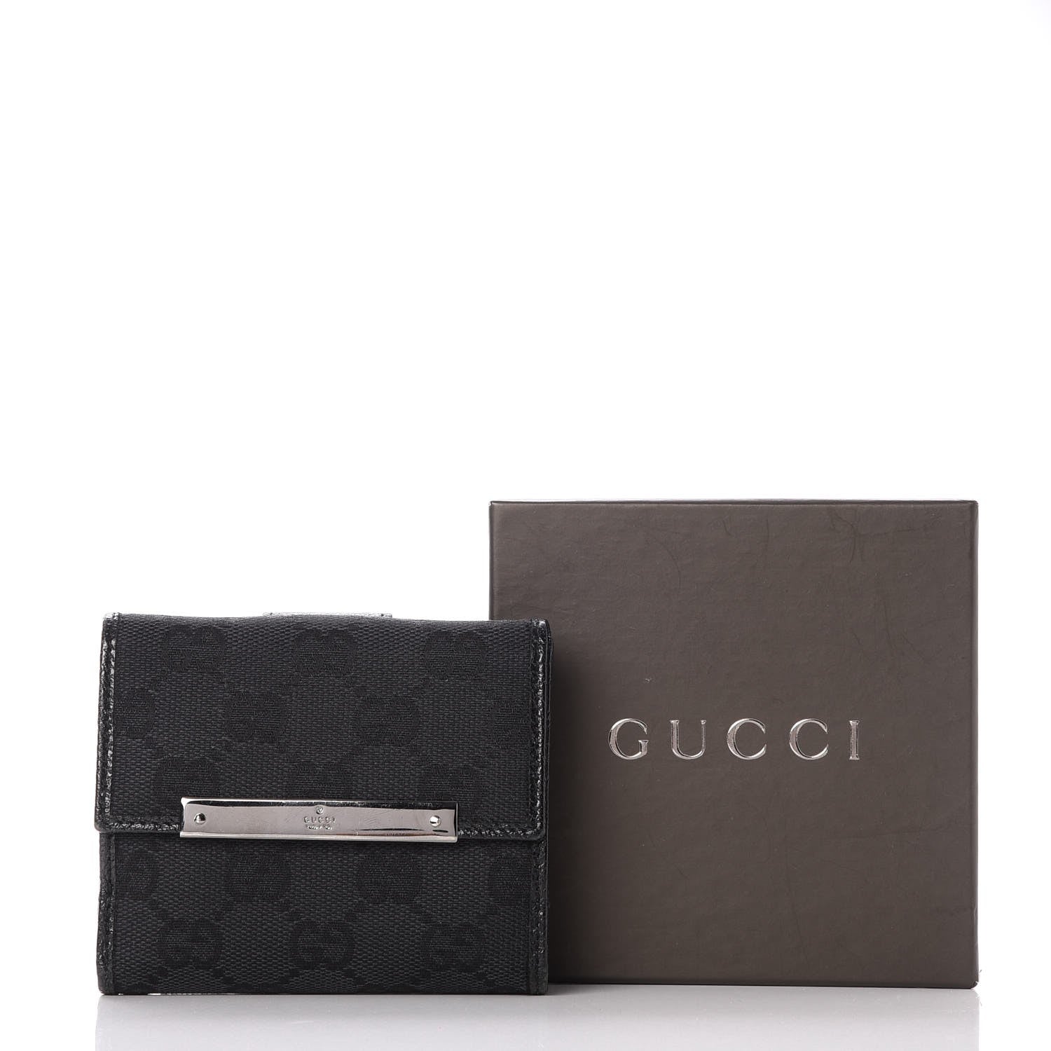 Gucci Monogram Textured Calfskin Metal Bar French Flap Wallet Black 8 of 8