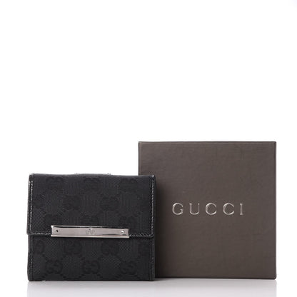 Gucci Monogram Textured Calfskin Metal Bar French Flap Wallet Black 8 of 8