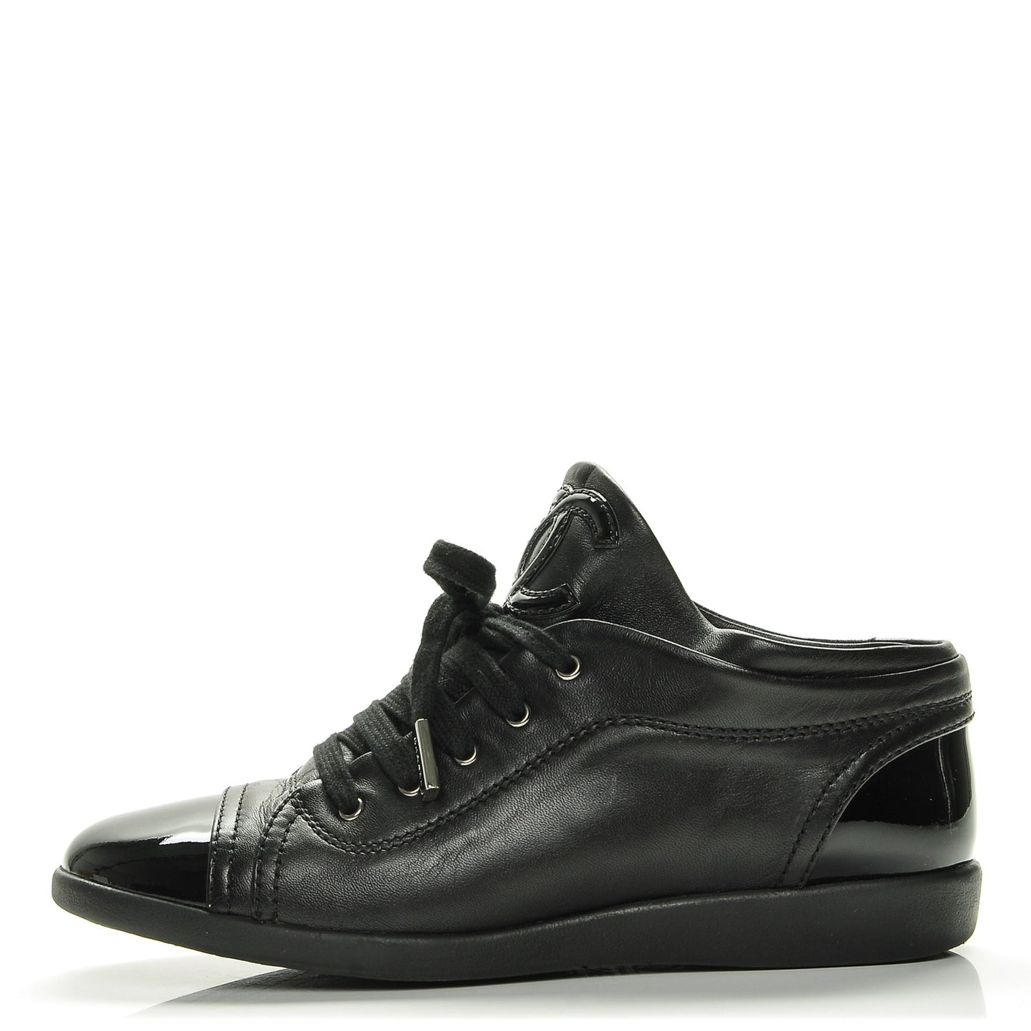 Lambskin Patent Calfskin Cap Toe CC Sneakers 37 Black
