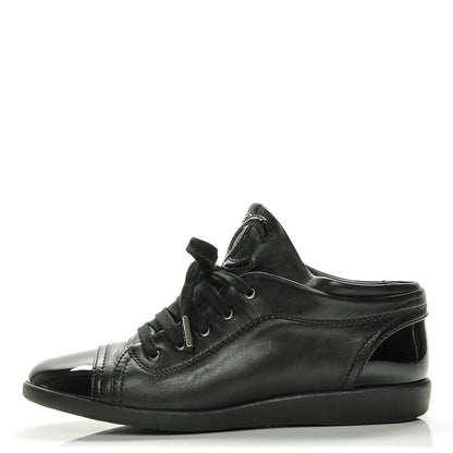 Chanel Lambskin Patent Calfskin Cap Toe CC Sneakers 37 Black 1 of 11