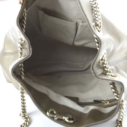 Gucci Metallic Pebbled Calfskin Medium Soho Chain Shoulder Bag Golden Beige 5 of 10
