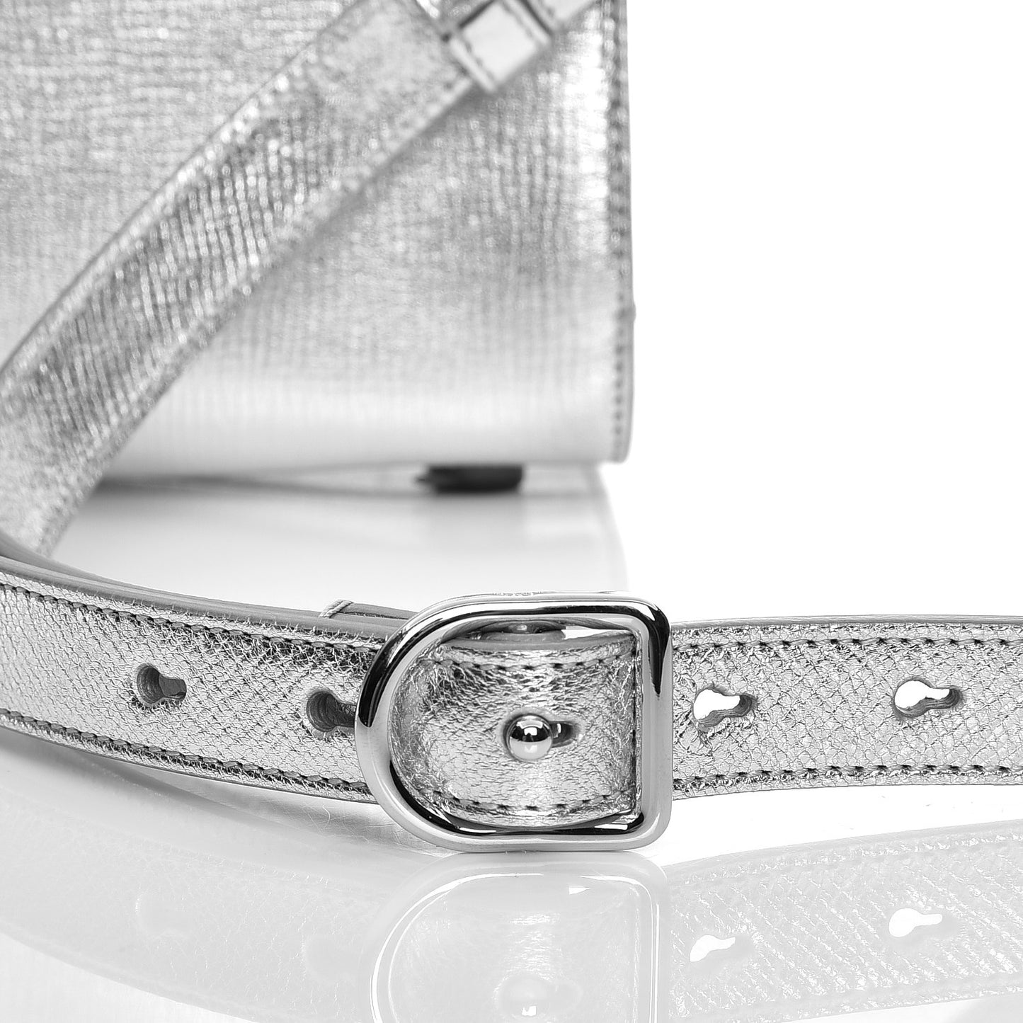 Metallic Grained Calfskin Mini Diorever Flap Silver