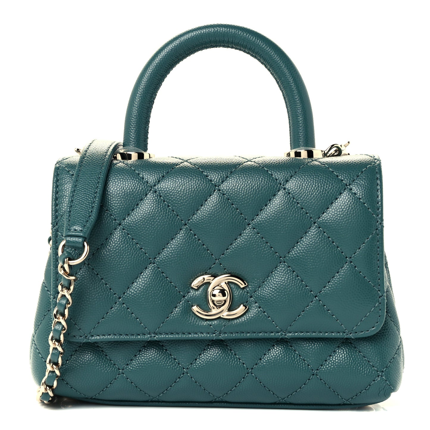 Caviar Quilted Extra Mini Coco Handle Flap Green