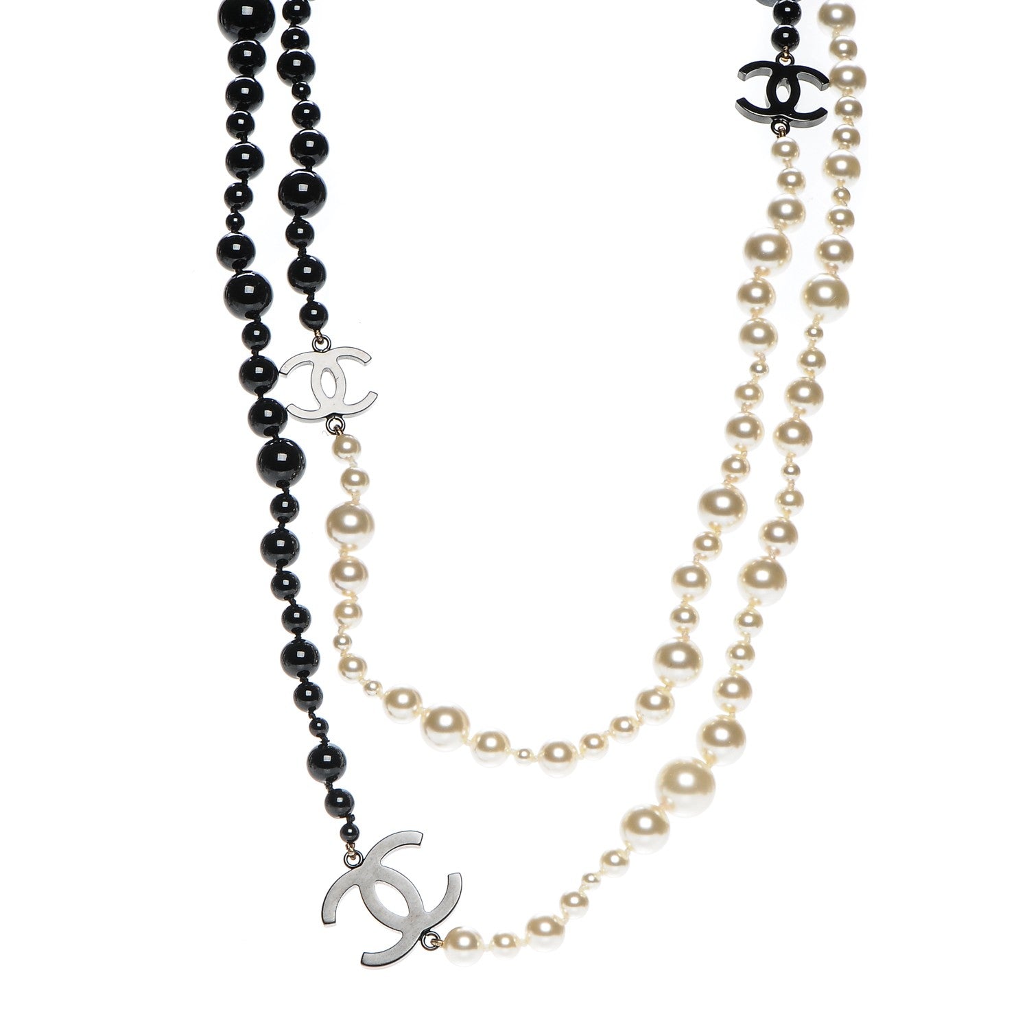 Chanel Pearl Beaded CC Long Necklace Black White 1 of 6