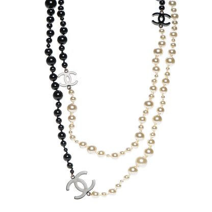 Chanel Pearl Beaded CC Long Necklace Black White 1 of 6
