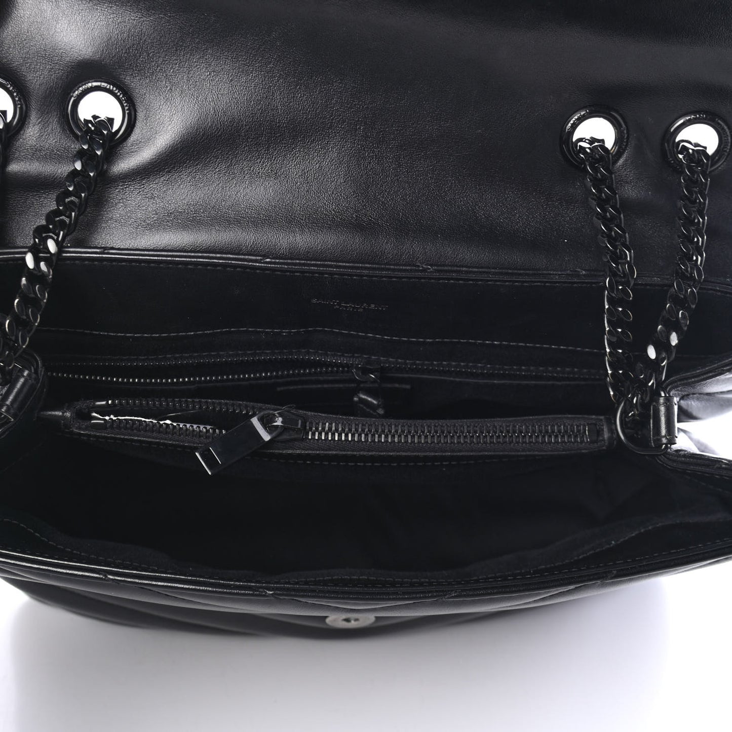 Calfskin Y Quilted Monogram Medium Loulou Chain Satchel Black