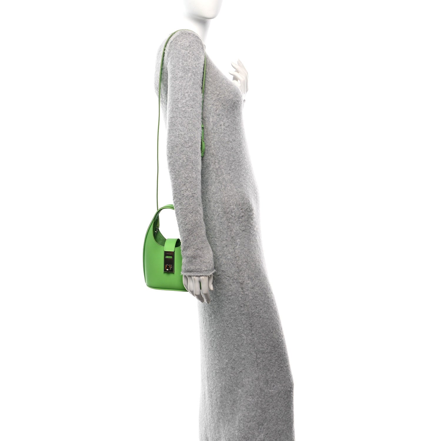 Salvatore Ferragamo Soft Calfskin Mini Gancini Hobo Lime 2 of 10