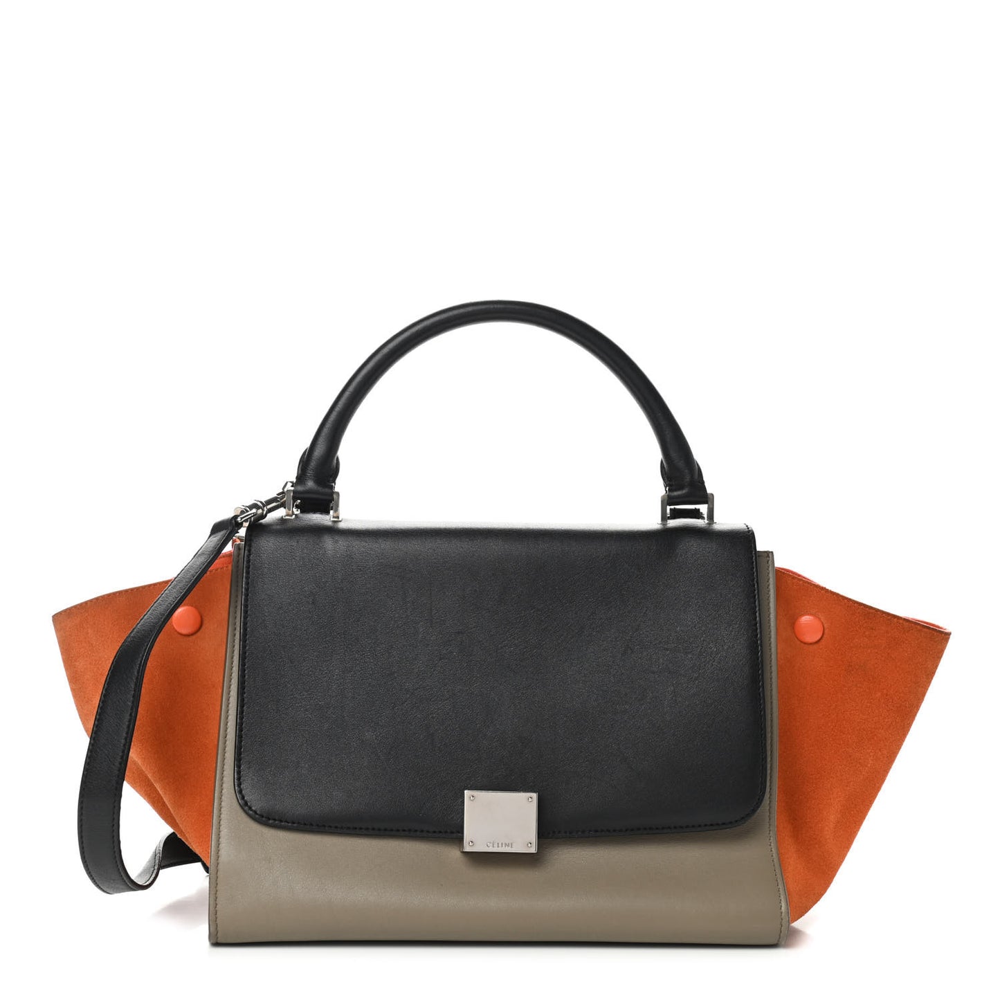 Smooth Calfskin Suede Small Tri-Color Trapeze Orange