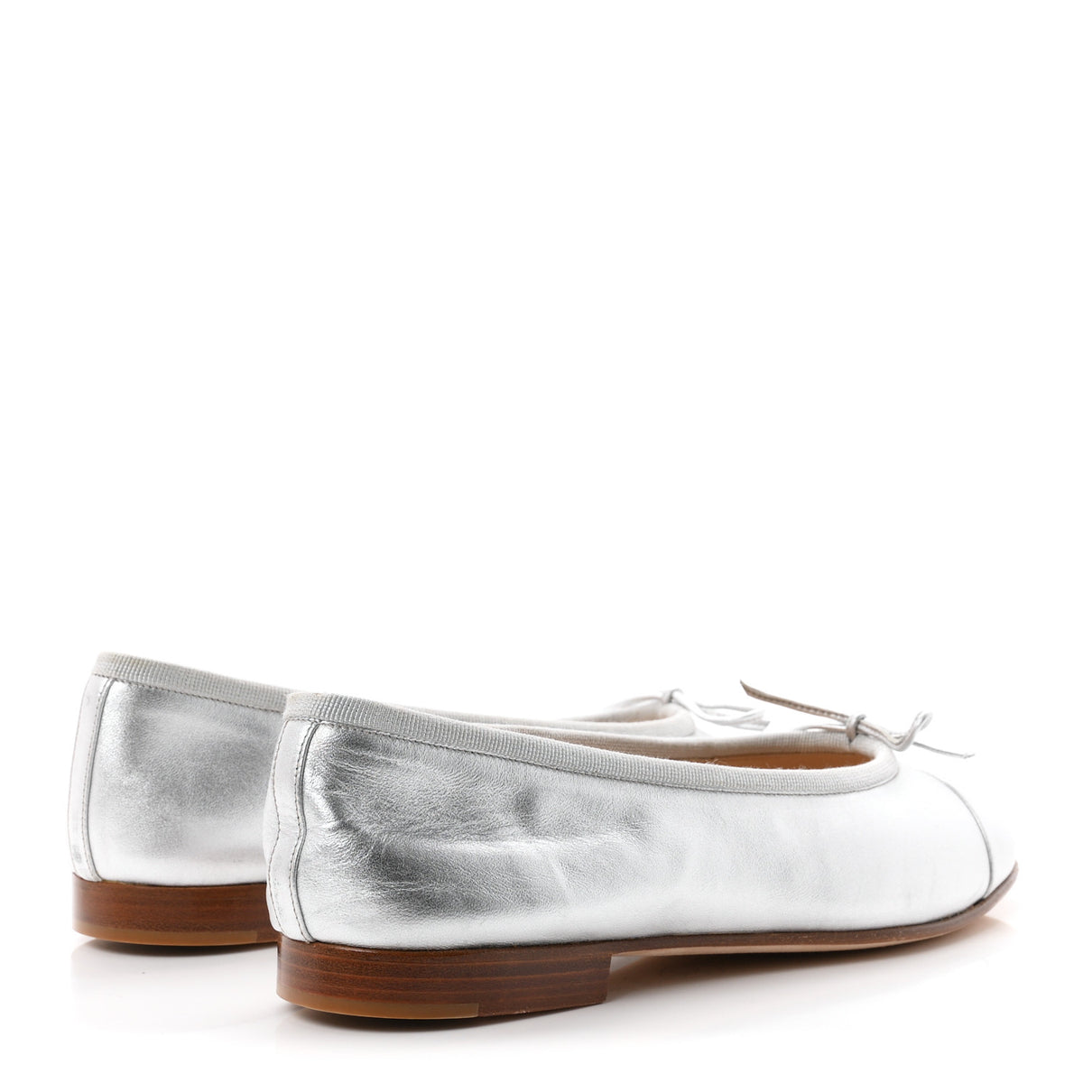 Metallic Lambskin CC Cap Toe Ballerina Flats 37.5 Silver