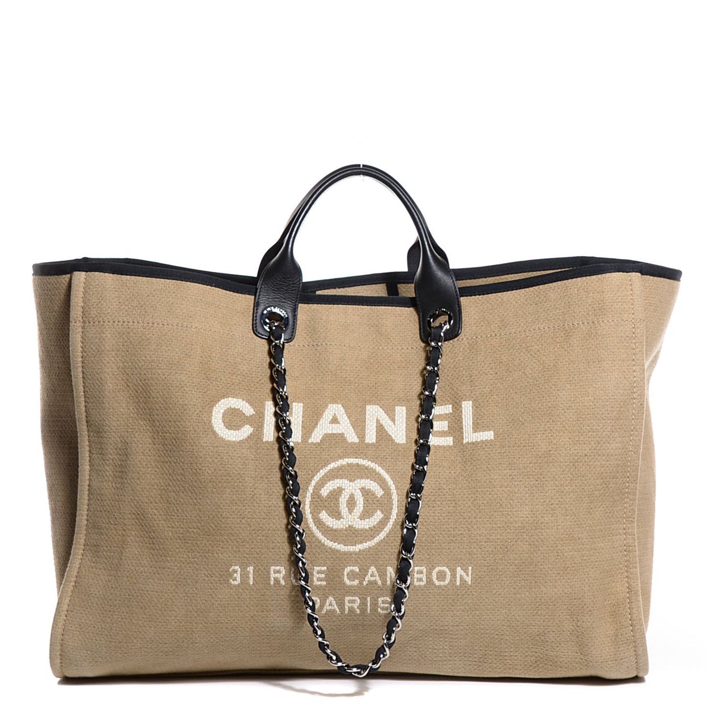Canvas Deauville Large Tote Beige Black