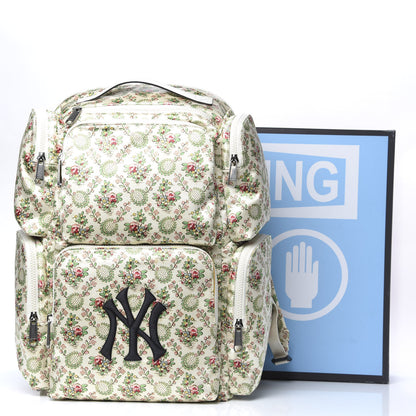 Gucci X MLB Satin Floral Print NY Yankees Patch Backpack Ivory Green 13 of 13