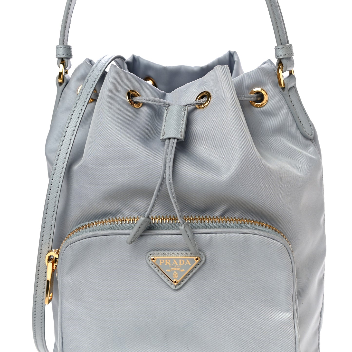 Re-Nylon Saffiano Duet Bucket Crossbody Bag Fiordaliso