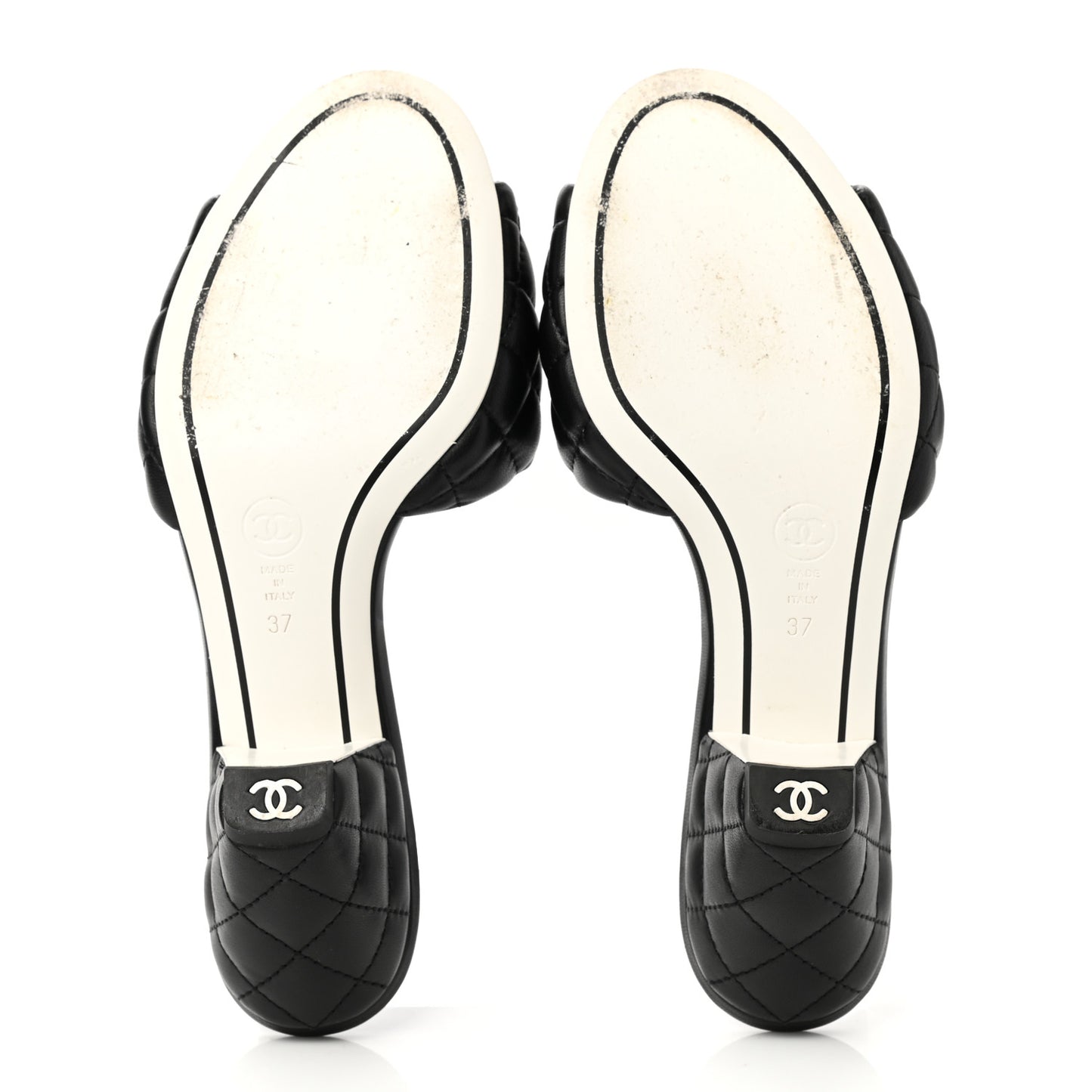 Lambskin Quilted Textured CC Mules 37 Black