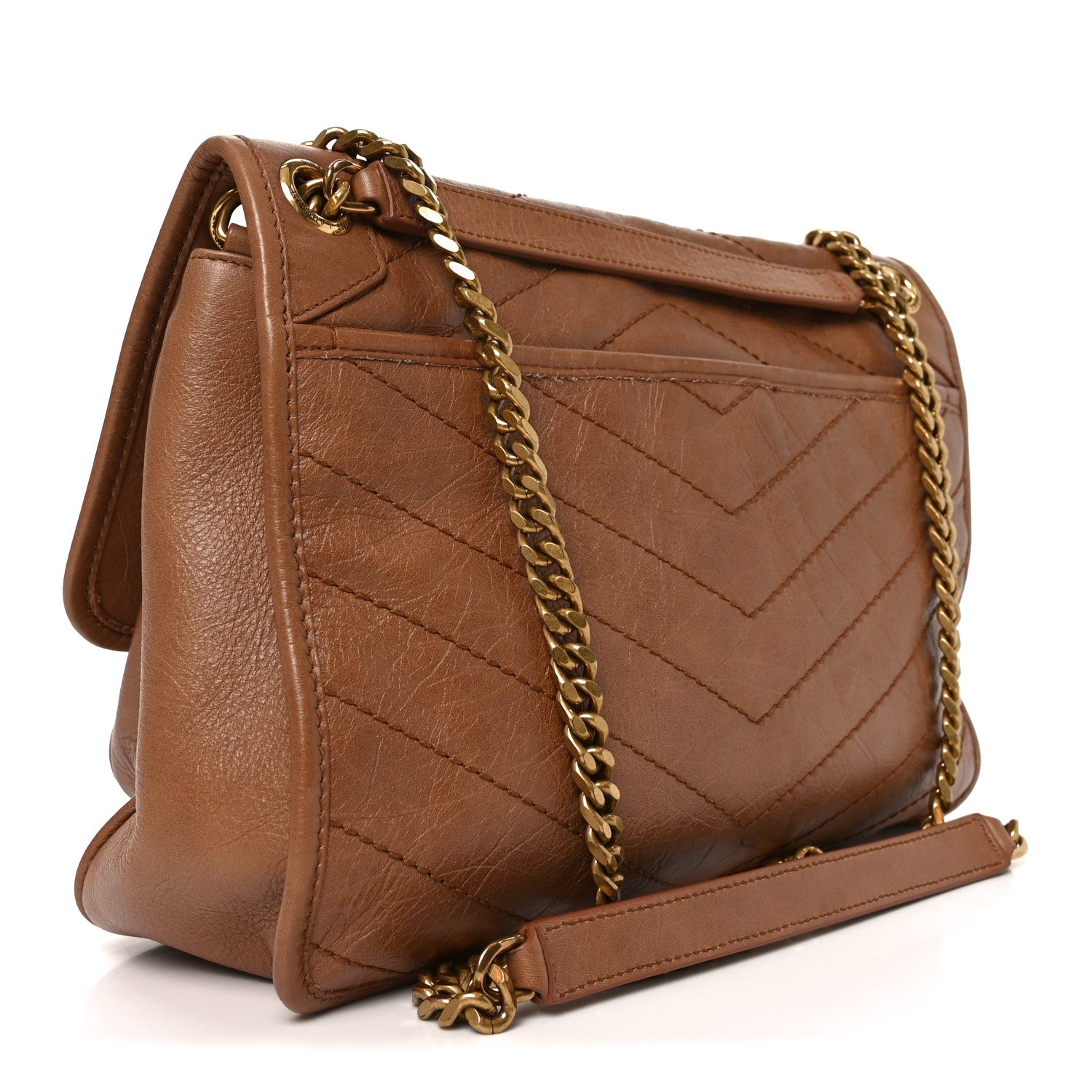 Saint Laurent Crinkled Calfskin Matelasse Monogram Medium Niki Chain Satchel Caramel 3 of 10