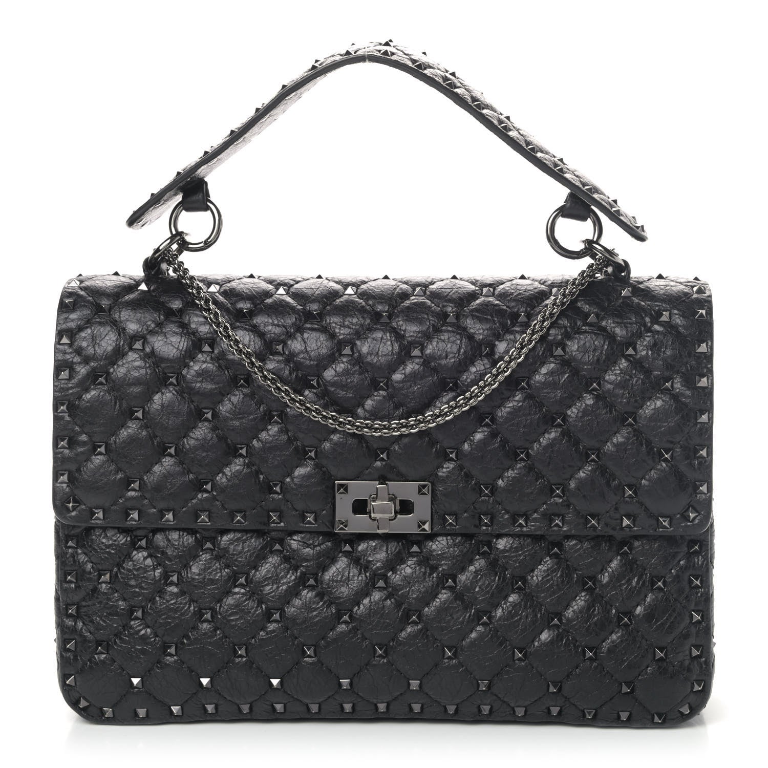 Valentino Garavani Craquele Nappa Large Rockstud Spike Shoulder Bag Black 1 of 4