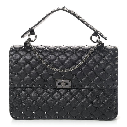 Valentino Garavani Craquele Nappa Large Rockstud Spike Shoulder Bag Black 1 of 4