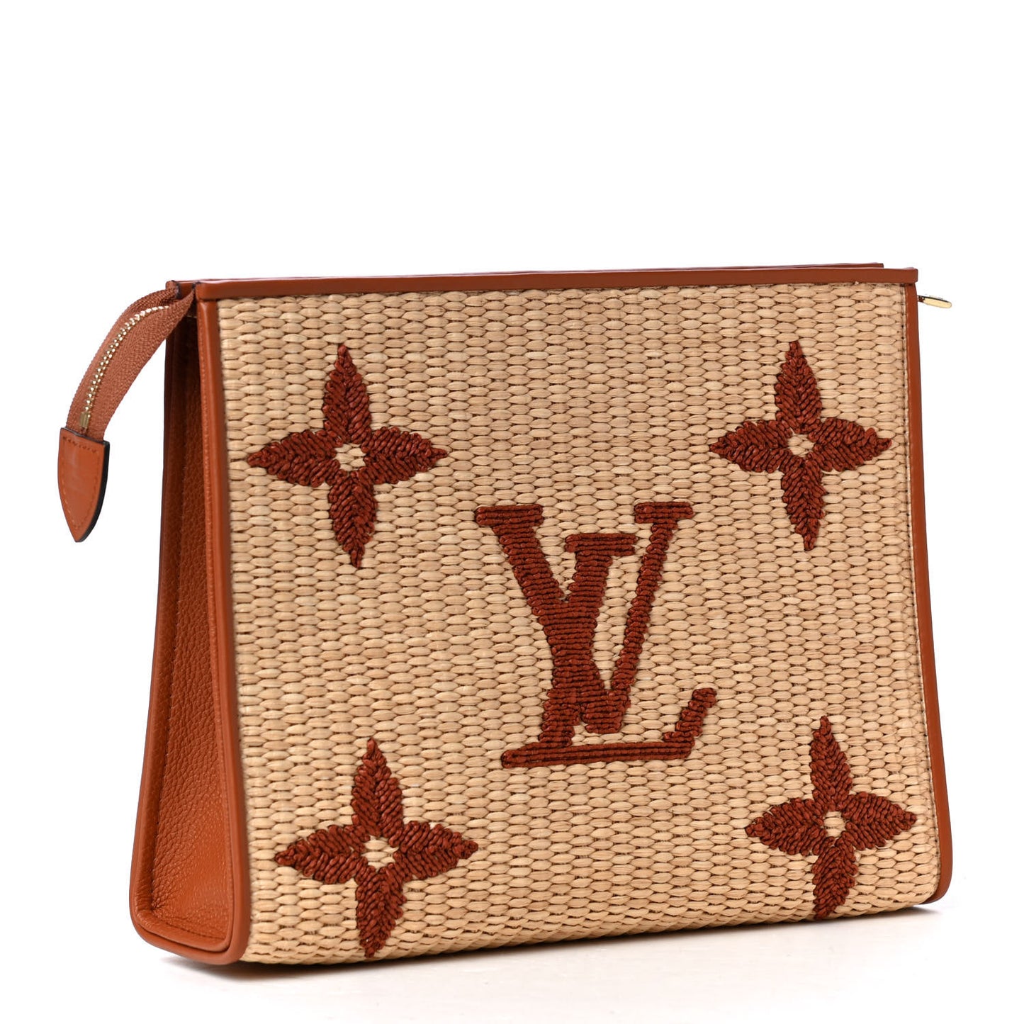 Raffia Monogram Giant Toiletry Pouch 26 Tan