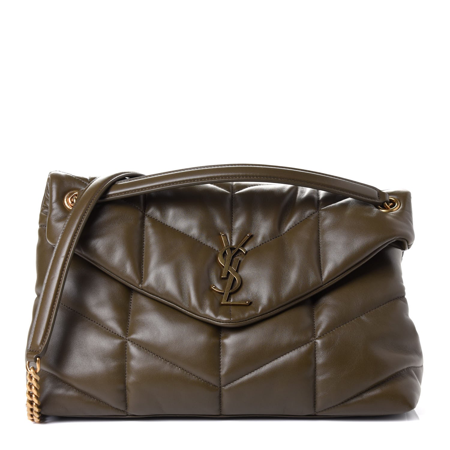 Saint Laurent Lambskin Quilted Medium Loulou Puffer Monogram Chain Satchel Seaweed 1 of 4