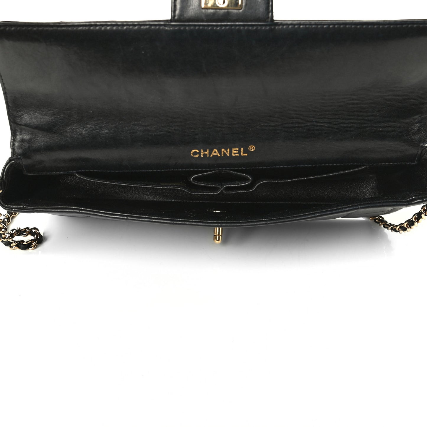 Lambskin East West Chocolate Bar Flap Black