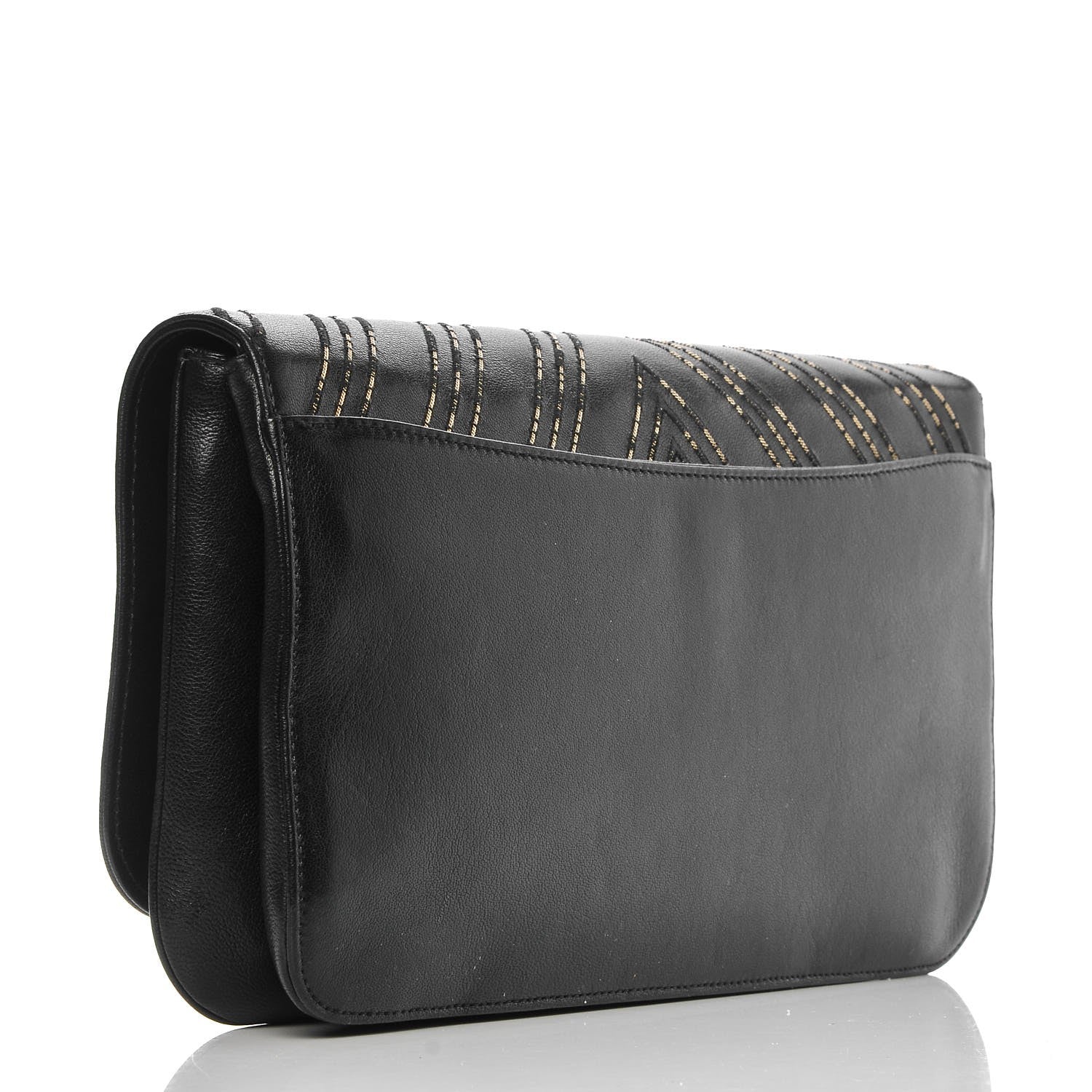 Chanel Lambskin Chain Chevron CC Clutch Black 4 of 8