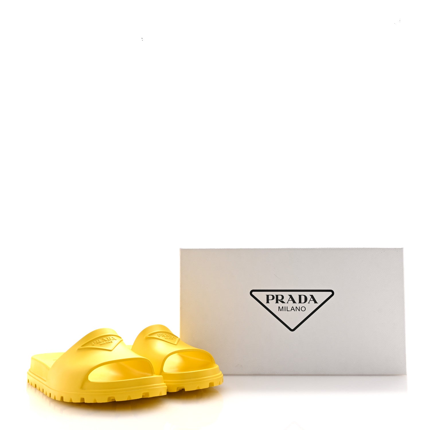 Prada EVA Rubber Triangle Logo Embossed Mens Lug Sole Slide Sandals 43 Sole 10 of 10