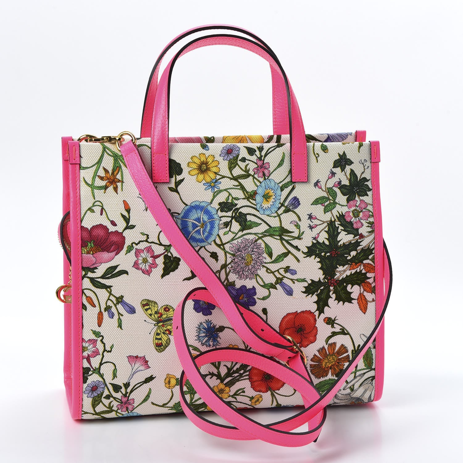 Gucci Canvas Medium Flora Tote Fuchsia 2 of 9