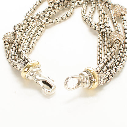 David Yurman Sterling Silver 18K Yellow Gold Pave Diamond 7mm Six-Row Chain Bracelet 3 of 5