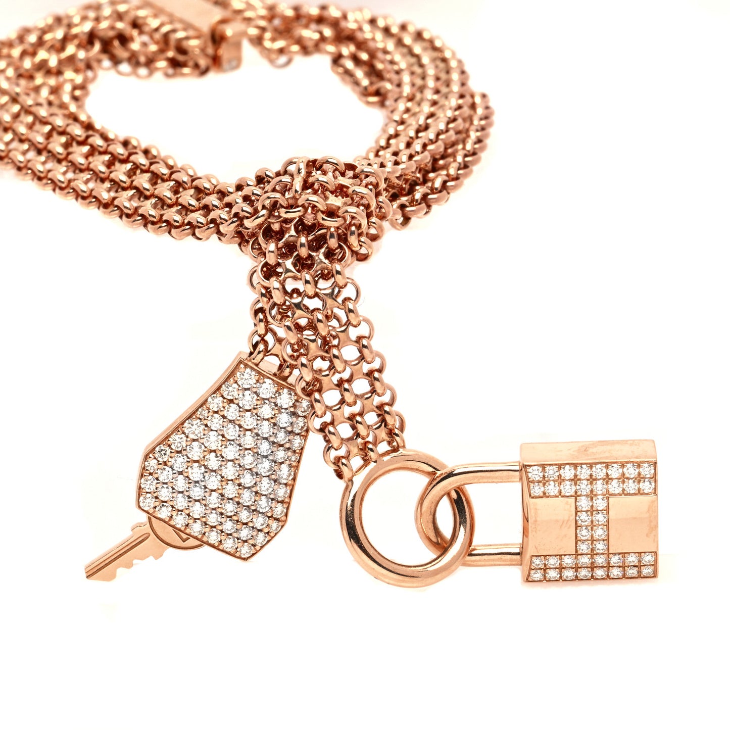 18K Rose Gold Pave Diamond GM Kelly Clochette Bracelet SH