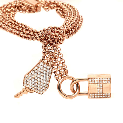 Hermes 18K Rose Gold Pave Diamond GM Kelly Clochette Bracelet SH 3 of 9