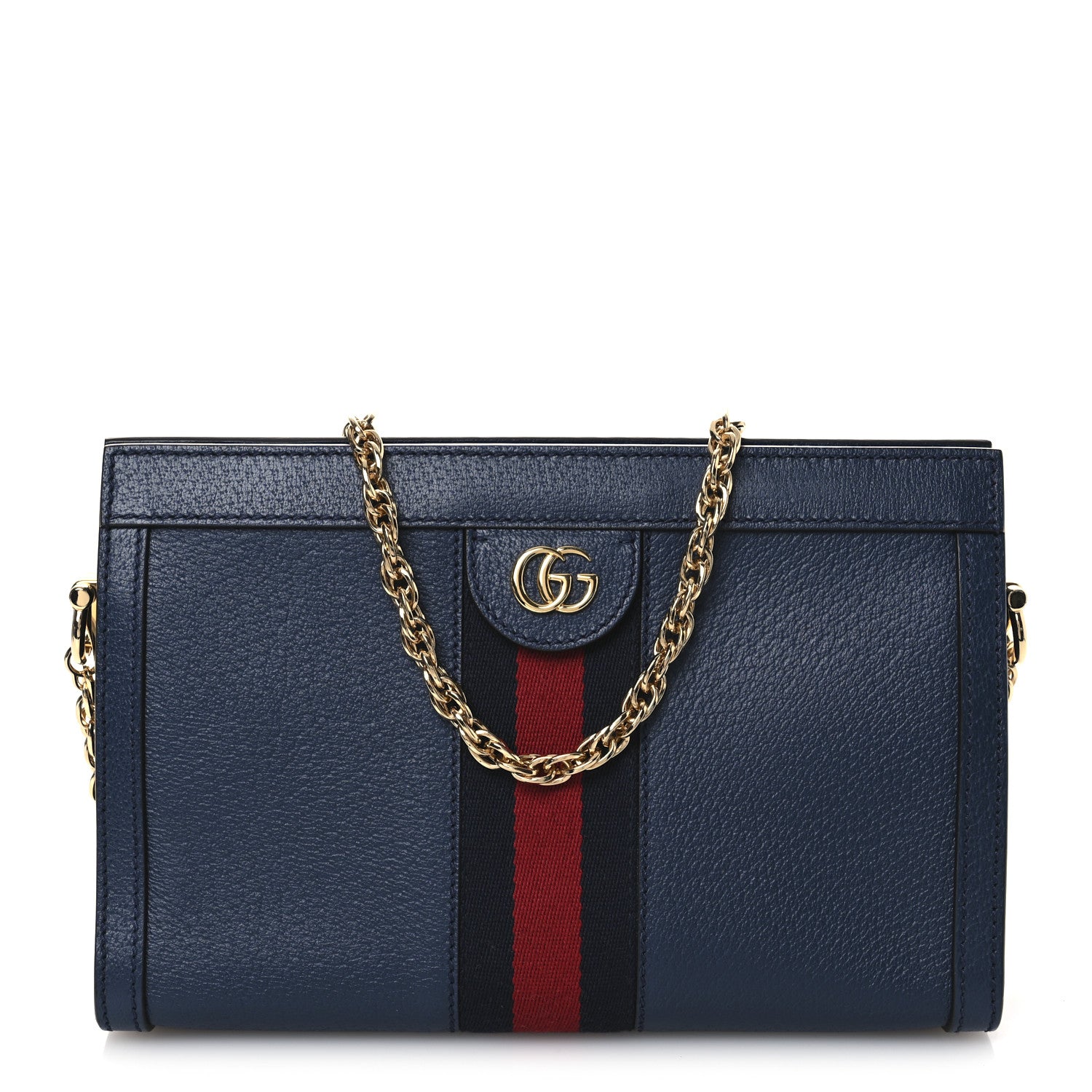 Gucci Textured Calfskin Web Small Ophidia Chain Shoulder Bag Blue Agata 1 of 11