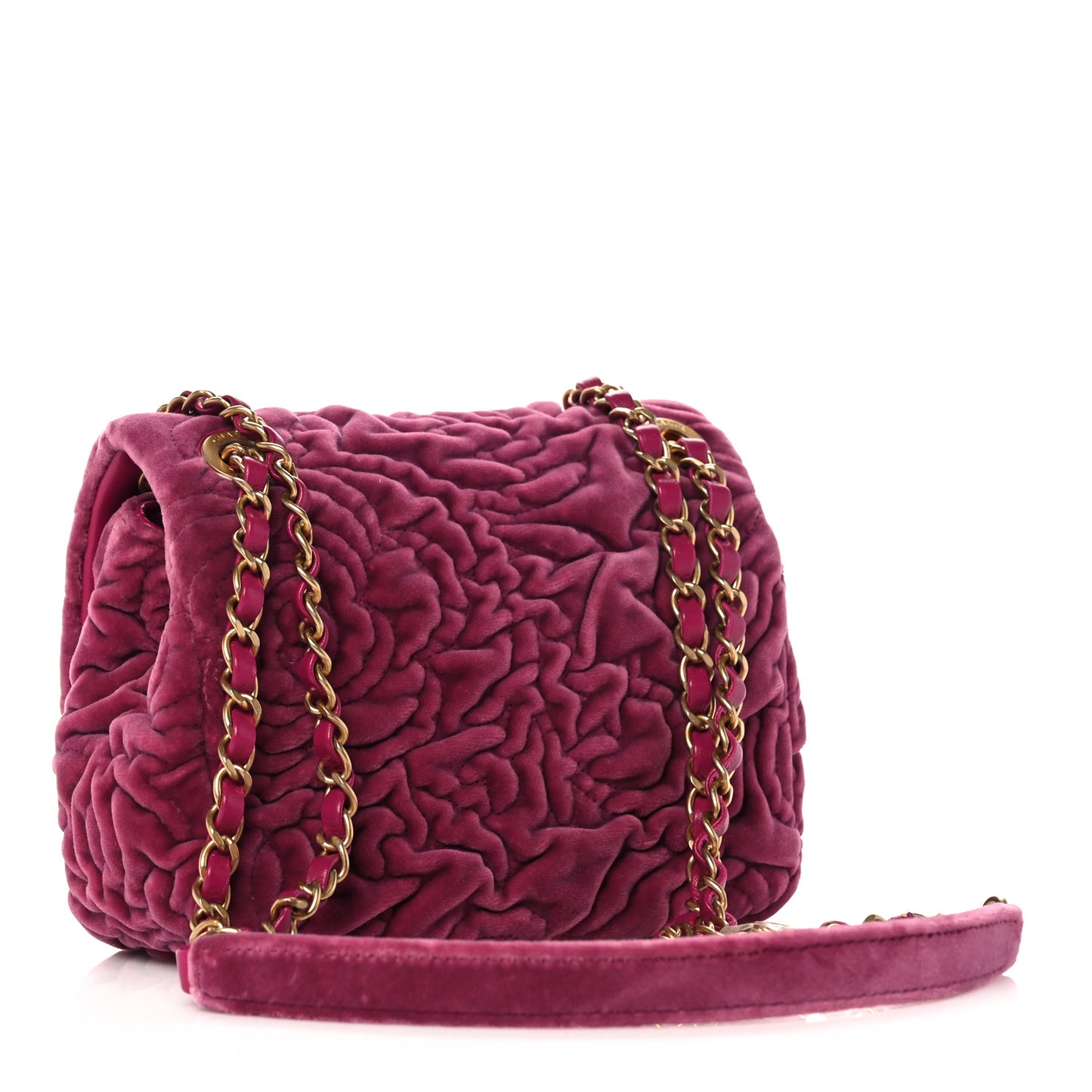 Velvet Camellia Embossed Mini Square Flap Pink
