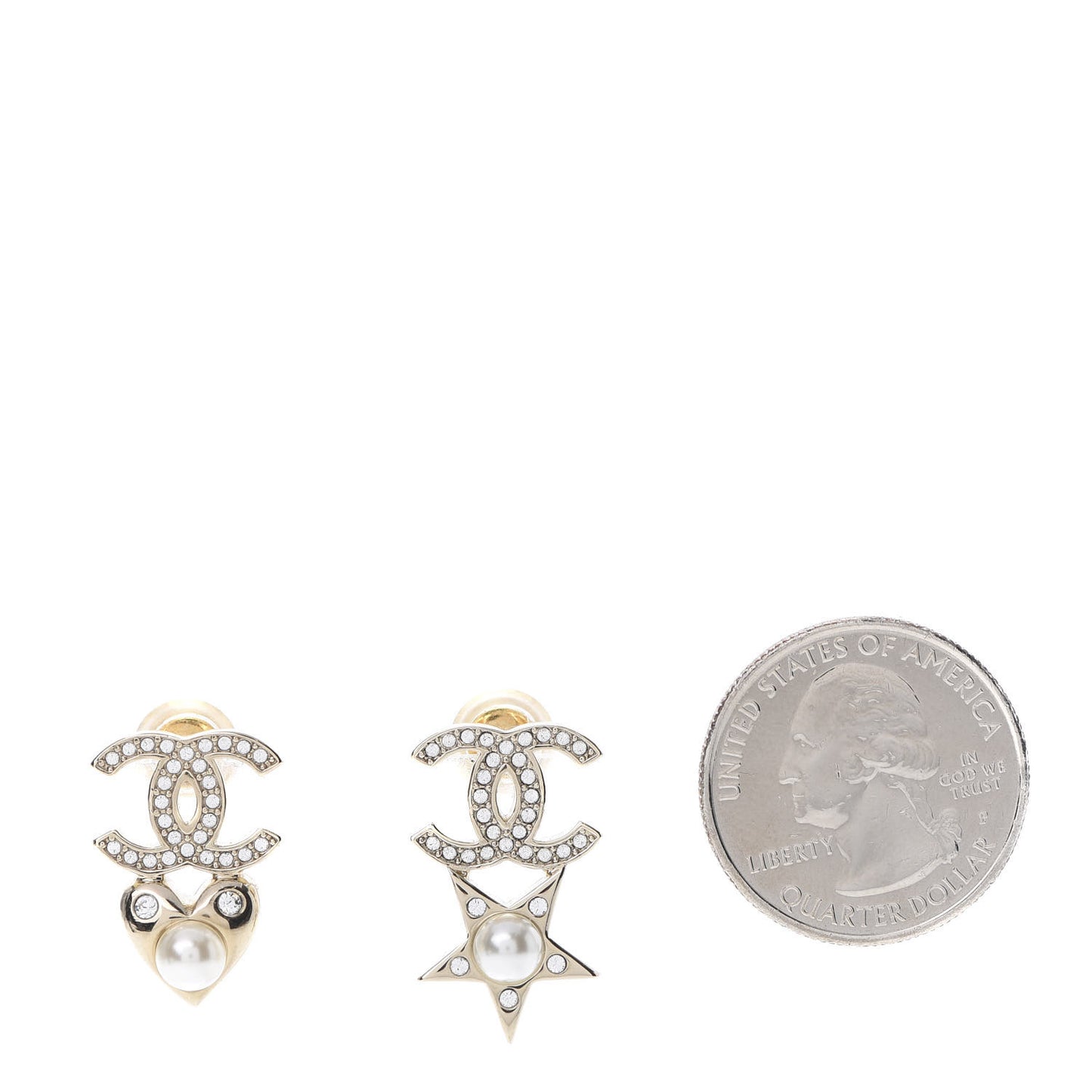 Crystal Pearl Charming Winter CC Star Heart Earrings Gold