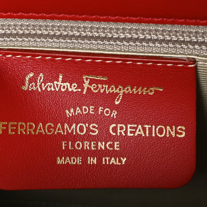 Salvatore Ferragamo Raffia Calfskin Small Iconic Top Handle Red Multicolor 8 of 11