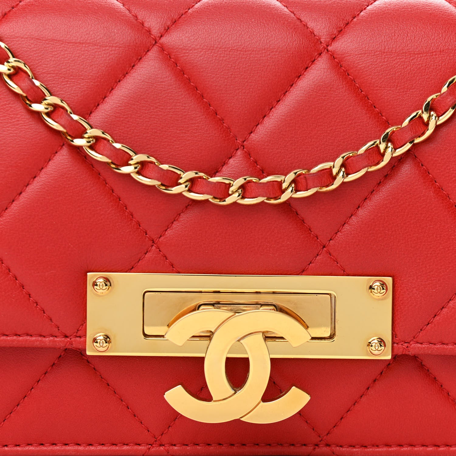 Chanel Lambskin Quilted Golden Class Wallet on Chain WOC Red 9 of 13