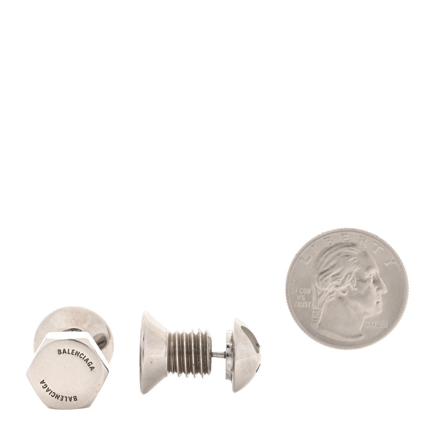Metal Double Screw Garage Stud Earrings Silver