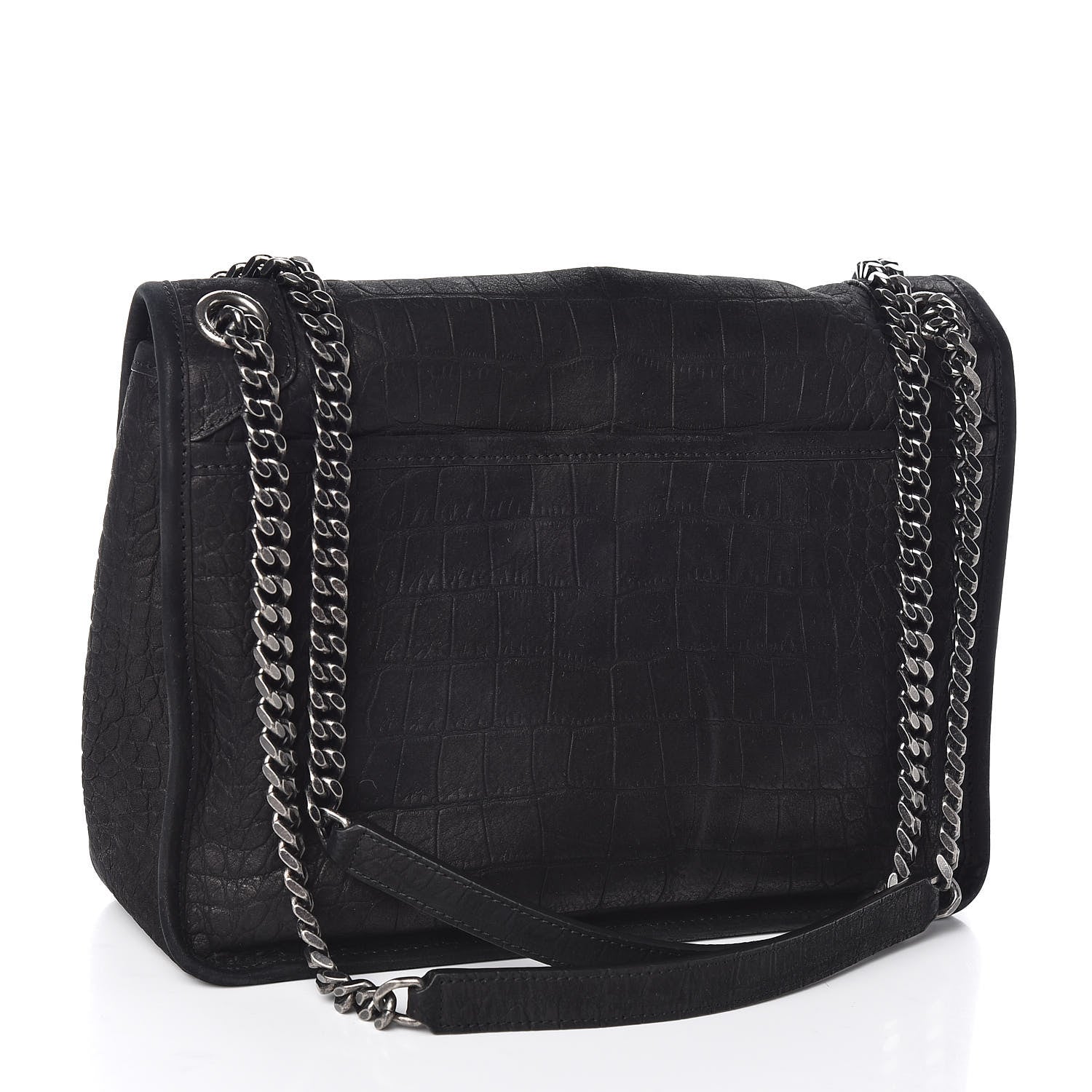 Saint Laurent Nubuck Crocodile Embossed Monogram Medium Niki Chain Satchel Black 3 of 10