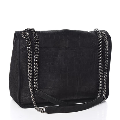 Saint Laurent Nubuck Crocodile Embossed Monogram Medium Niki Chain Satchel Black 3 of 10