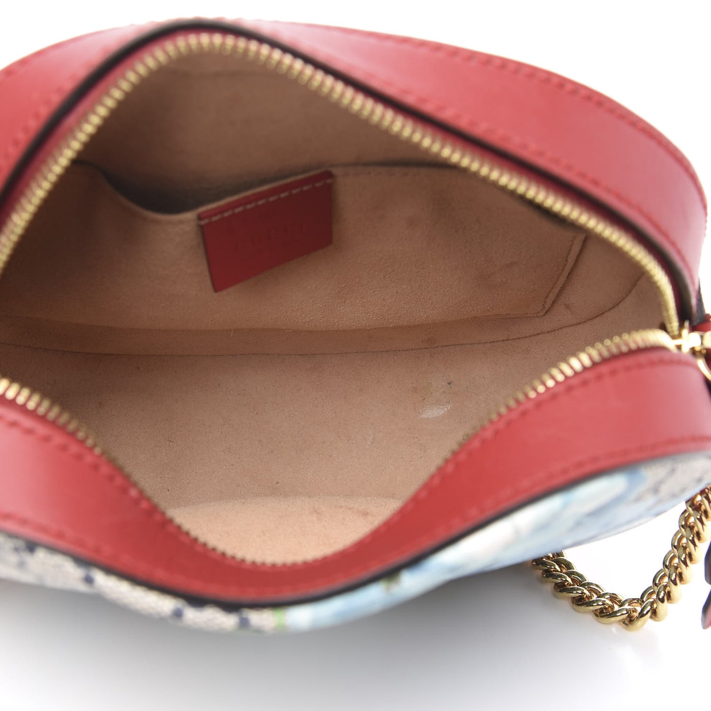 GG Supreme Monogram Blooms Mini Chain Shoulder Bag Beige Blue Navy Hibiscus Red