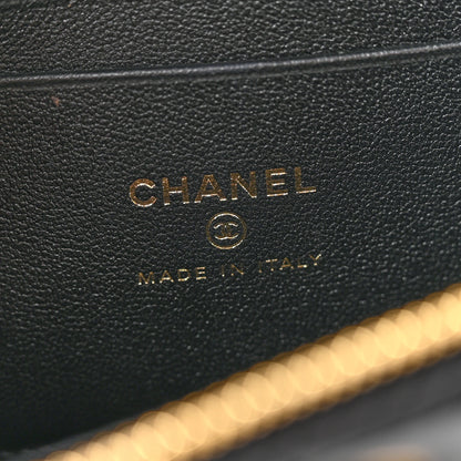 Chanel Lambskin Quilted Crystal Ridged CC Top Handle Slim Vanity Case With Chain Black 6 of 11