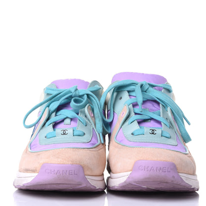 Chanel Nylon Lambskin Suede Calfskin CC Sneakers 39 Green Purple Pink 2 of 10