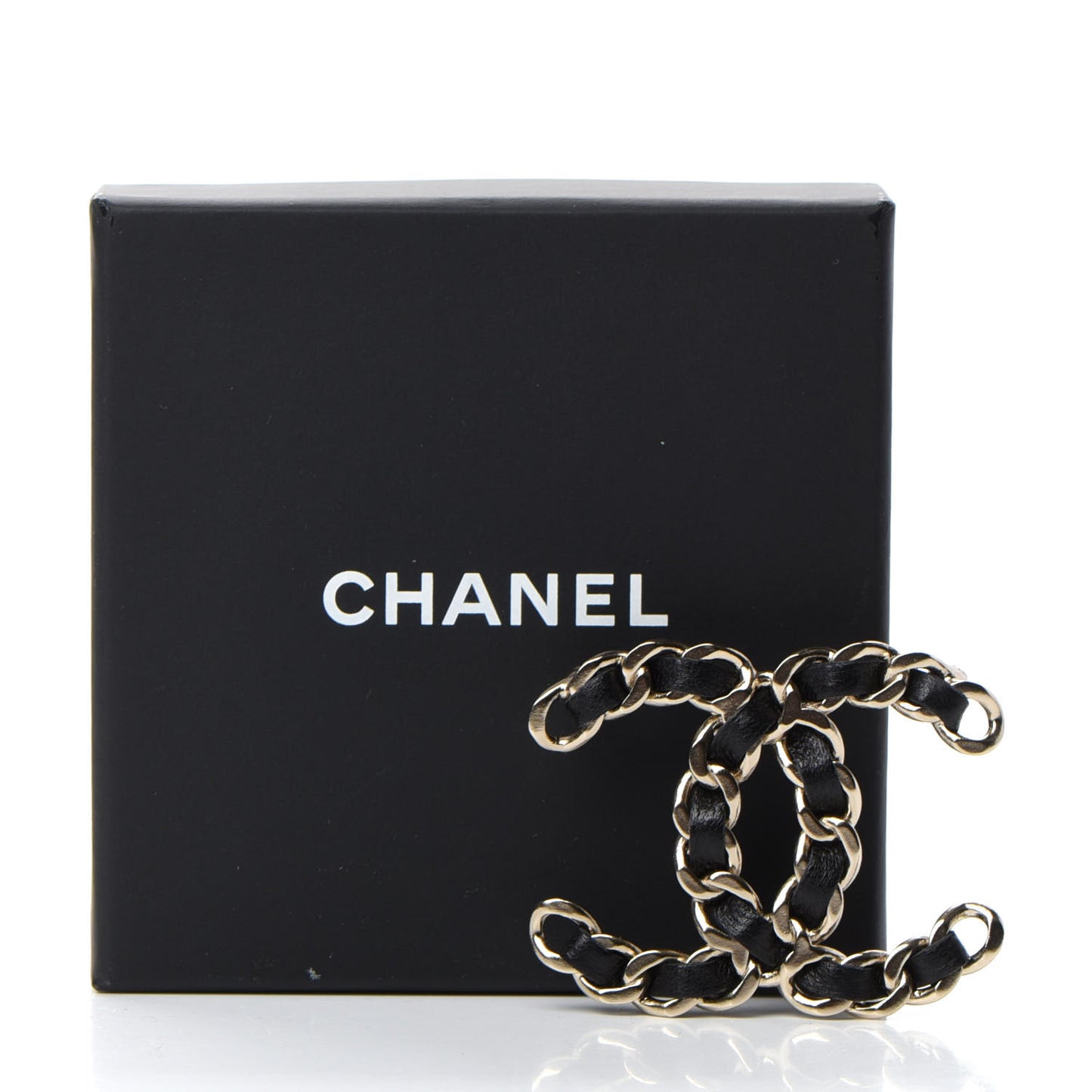Lambskin Chain CC Brooch Black Gold