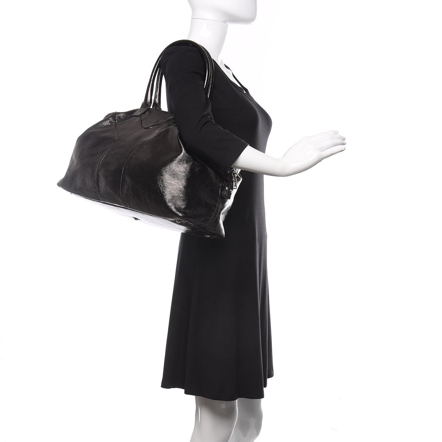 Textured Patent Easy Y Bag Black