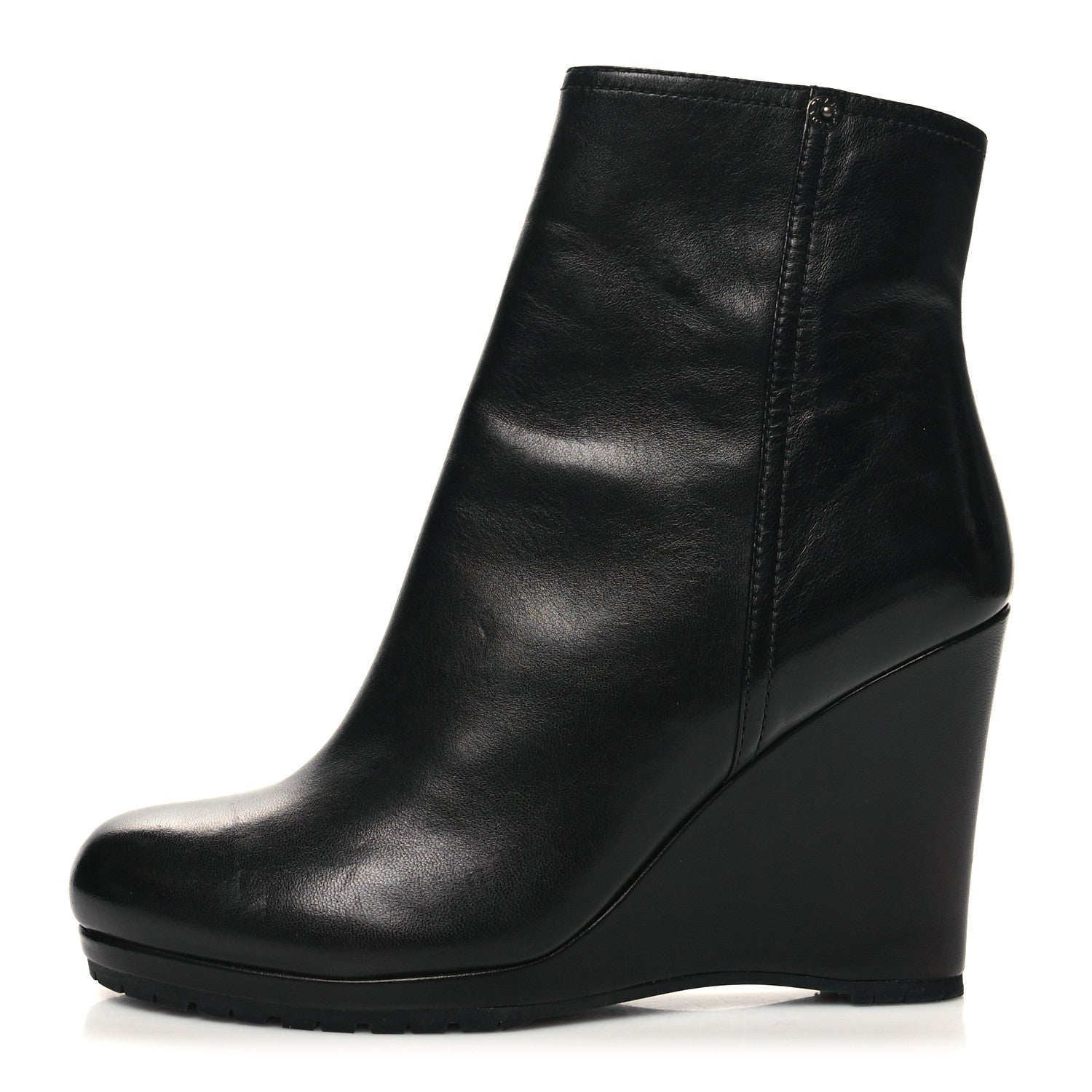 Prada Vitello Wedge Ankle Boots 39.5 Black 1 of 10