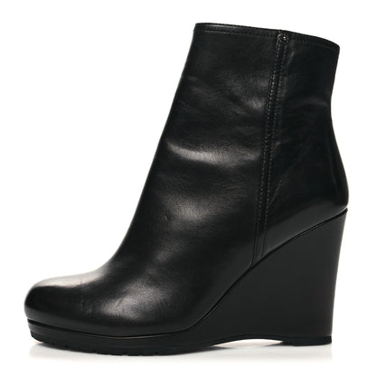 Prada Vitello Wedge Ankle Boots 39.5 Black 1 of 10