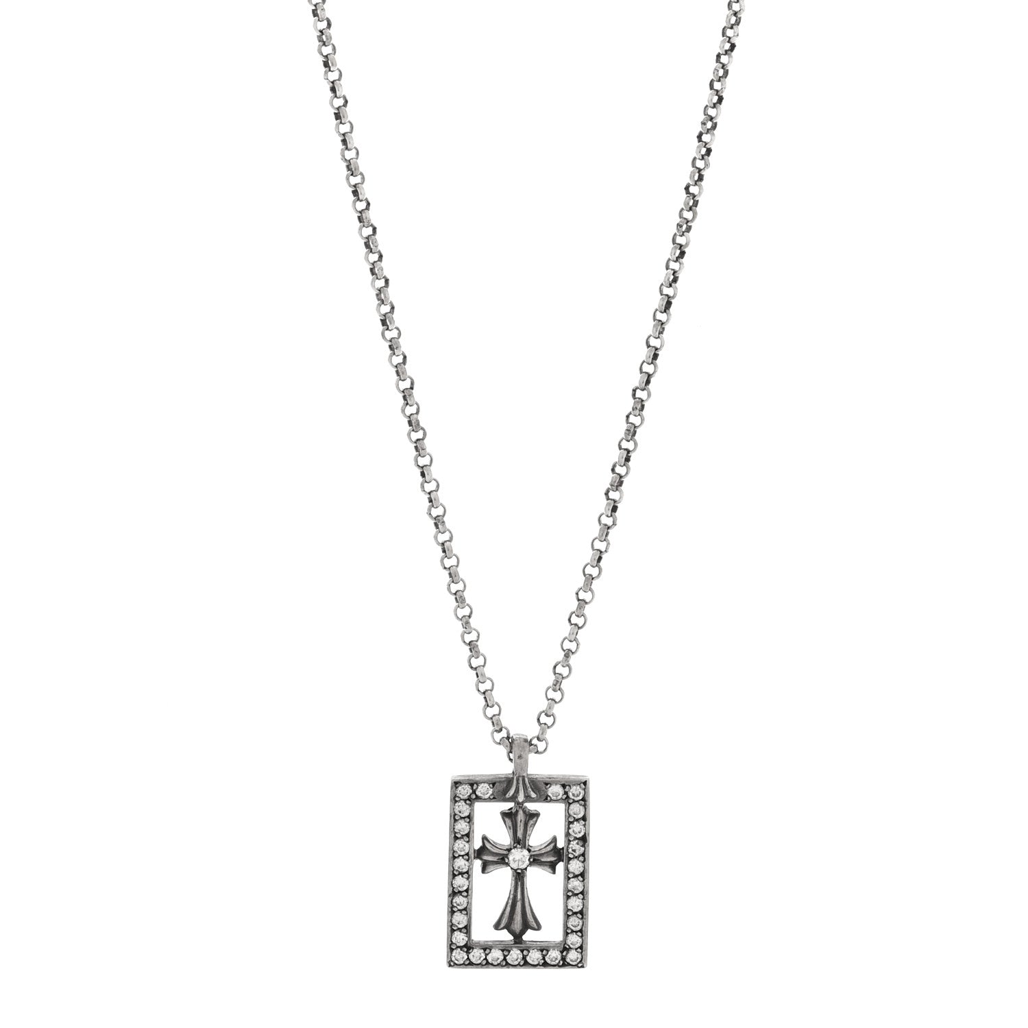 Chrome Hearts Sterling Silver Diamond Open Baby Fat Framed Cross Pendant Roll Chain Necklace 1 of 5