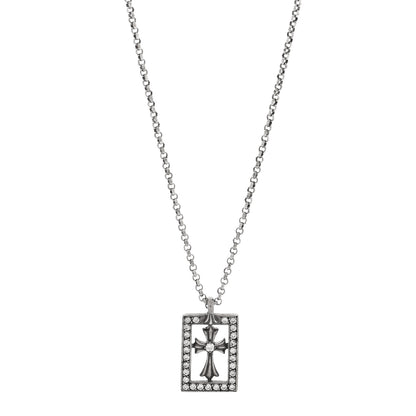 Chrome Hearts Sterling Silver Diamond Open Baby Fat Framed Cross Pendant Roll Chain Necklace 1 of 5