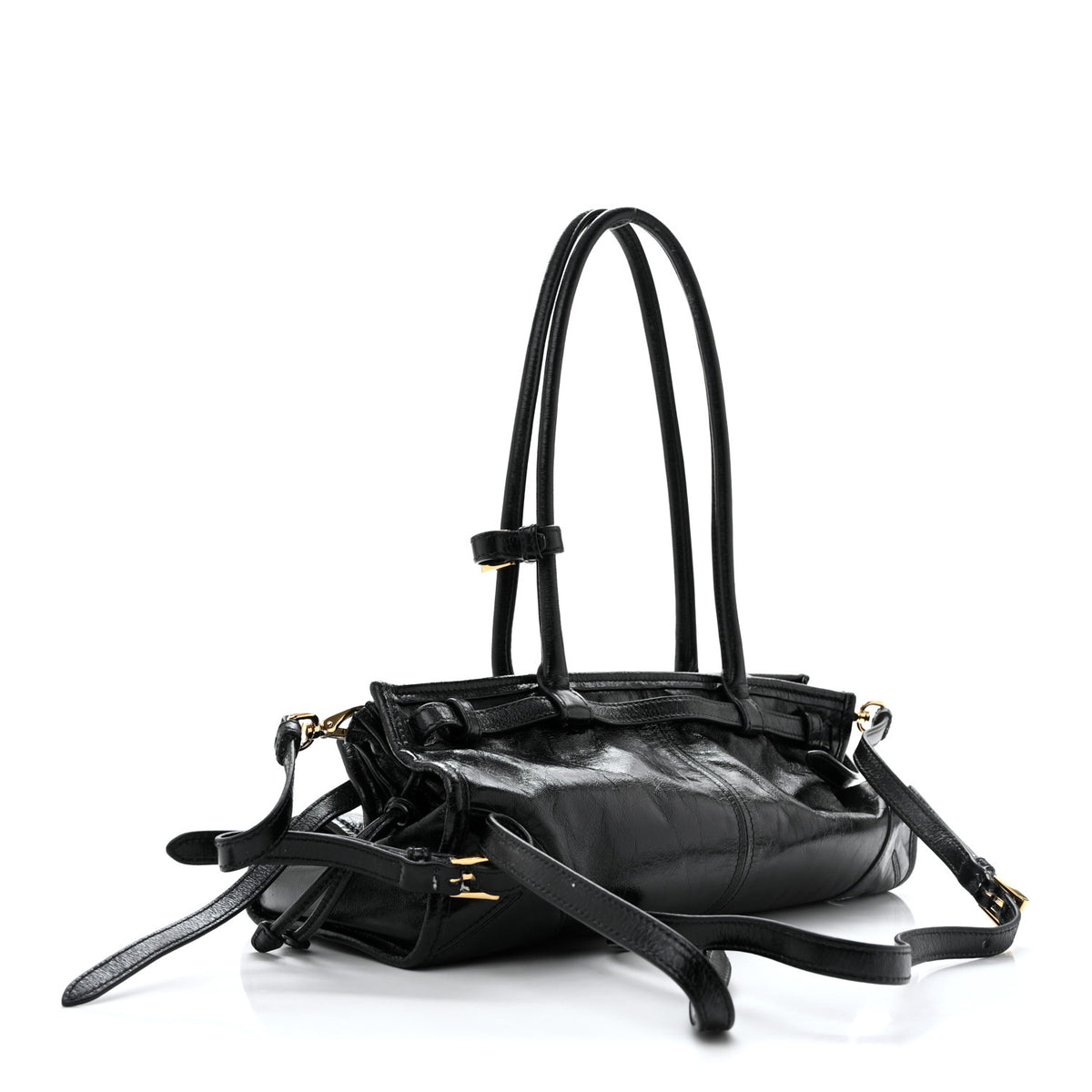 Glossy Calfskin Triangle Medium Bonnie Shoulder Bag Black