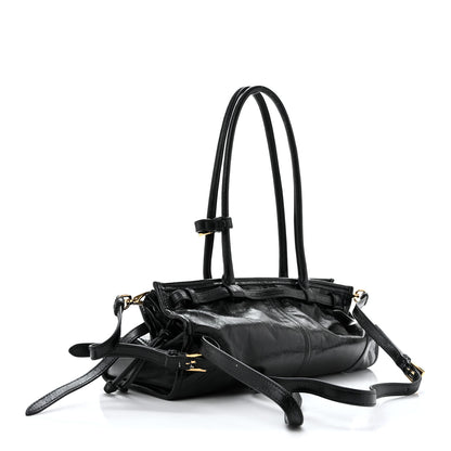 Prada Glossy Calfskin Triangle Medium Bonnie Shoulder Bag Black 3 of 15
