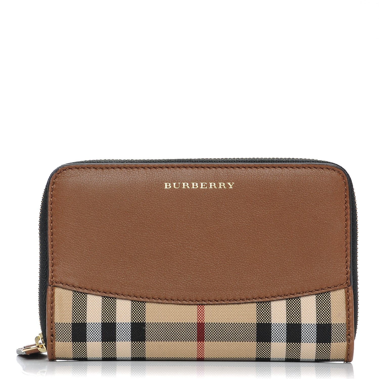 Burberry Calfskin Horseferry Check Medium Marston Zip Around Wallet Tan 1 of 8
